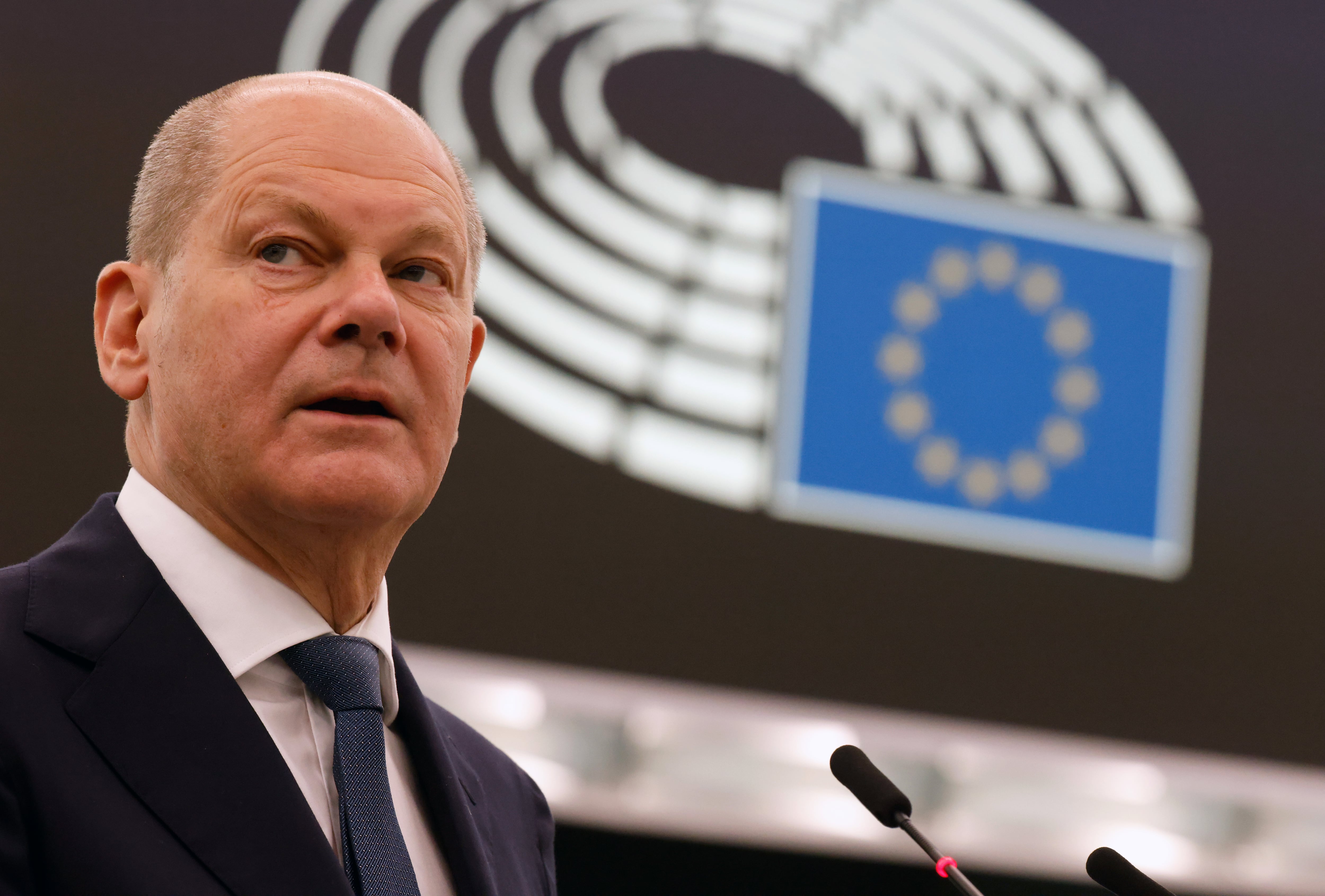 Olaf Scholz durante su intervención en el Parlamento Europeo