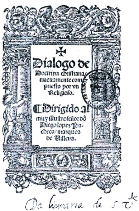 Portada de &#039;Diálogo de Doctrina Cristiana&#039; de Juan de Valdés.