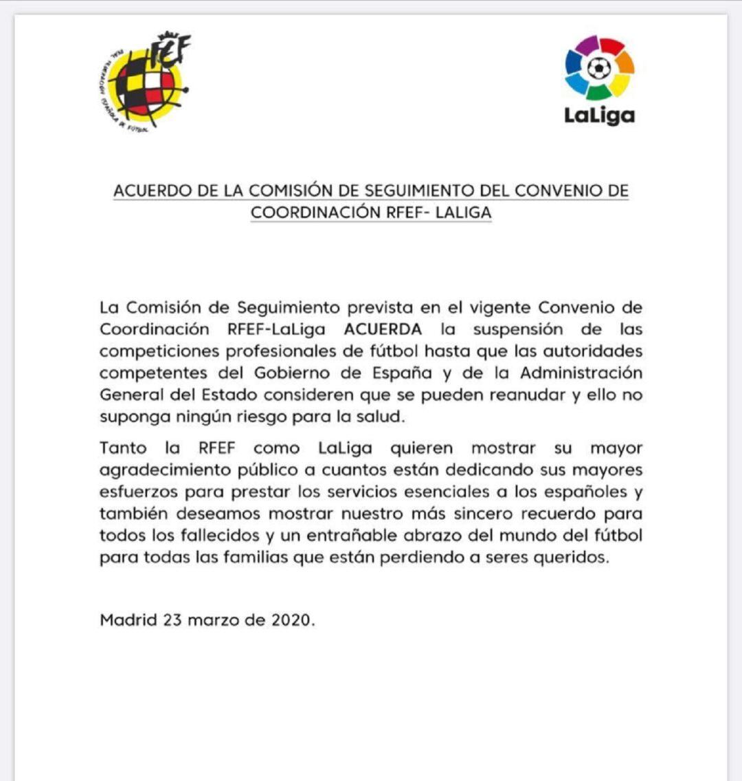 Comunicado emitido por la FEF y la Liga