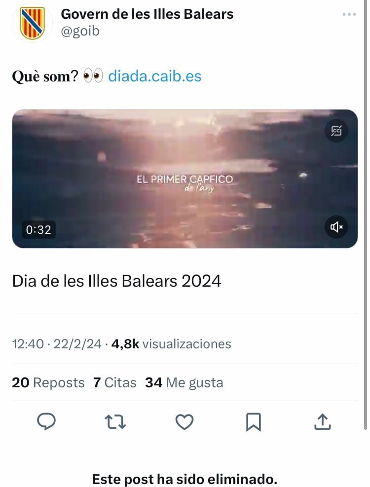 La cuenta oficial de &#039;X&#039; del Govern reprodujo el vídeo promocional de Baleares con imágenes de terceros países.