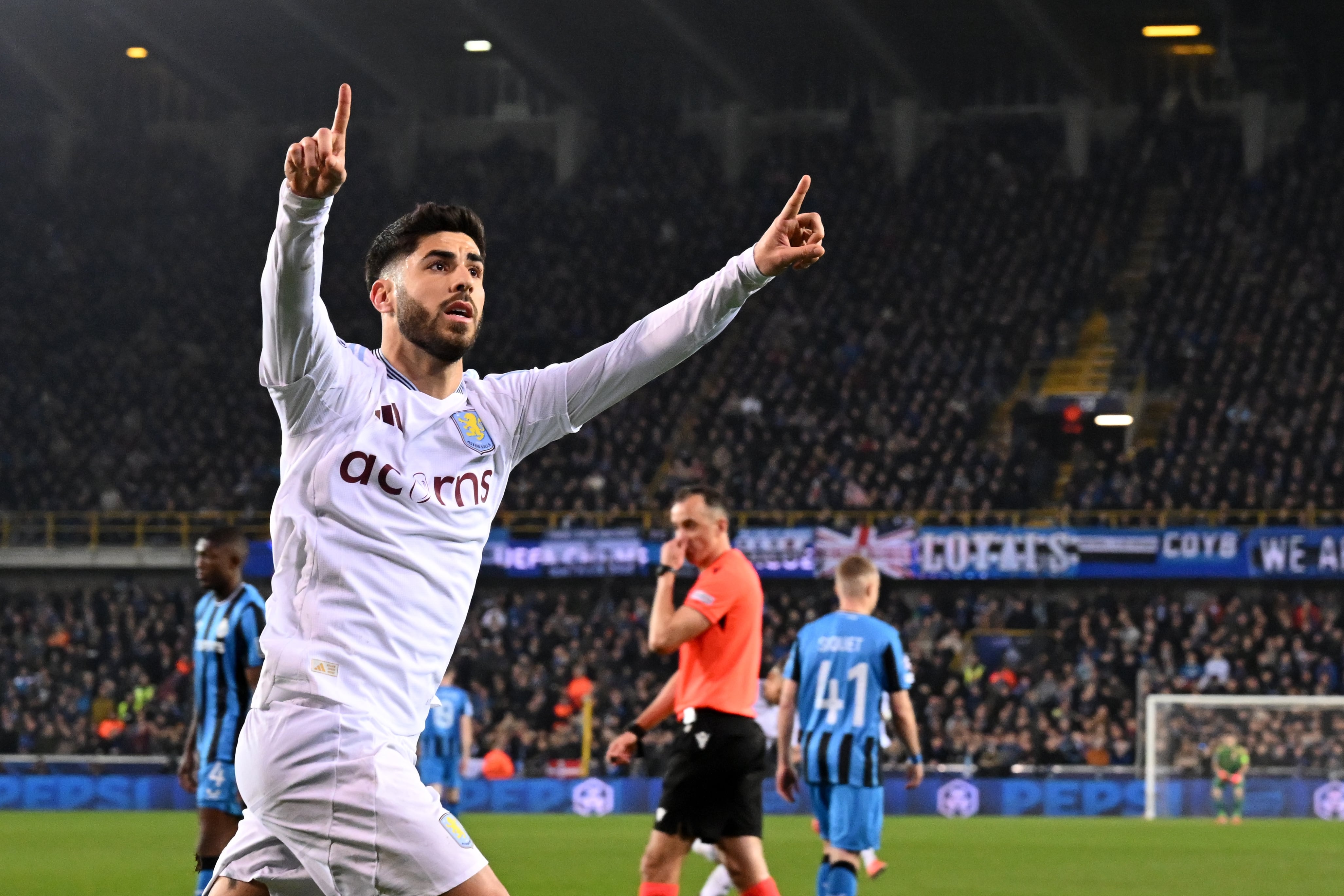 Marco Asensio celebra su gol con Aston Villa ante Atalanta en la Champions League