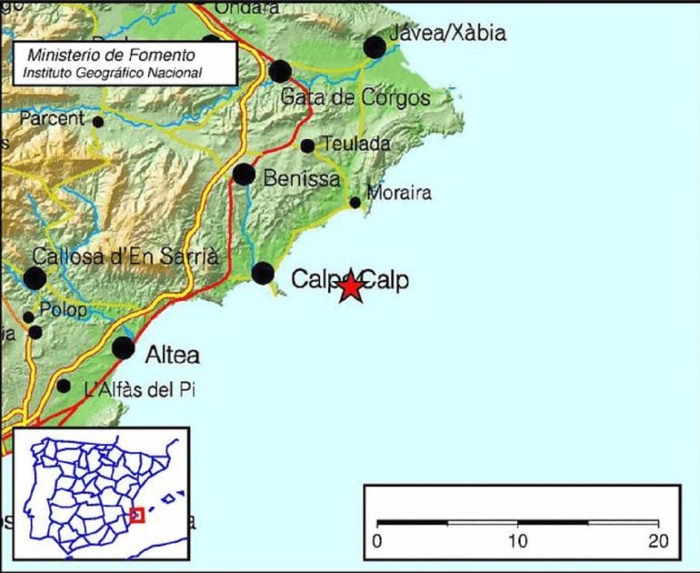 Punto exacto donde se ha producido el temblor 