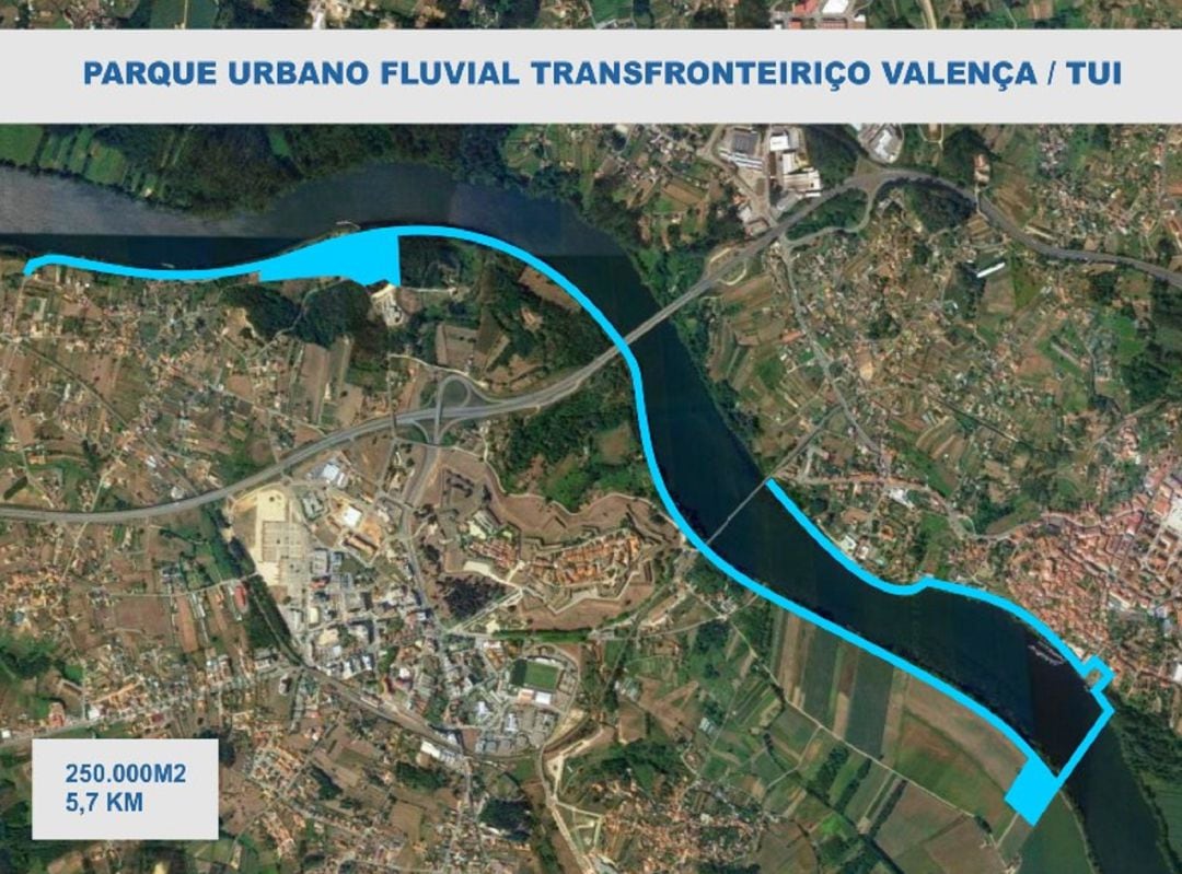 Ámbito de actuación previsto para el Parque Urbano Fluvial Transfronterizo Valencça-Tui. 