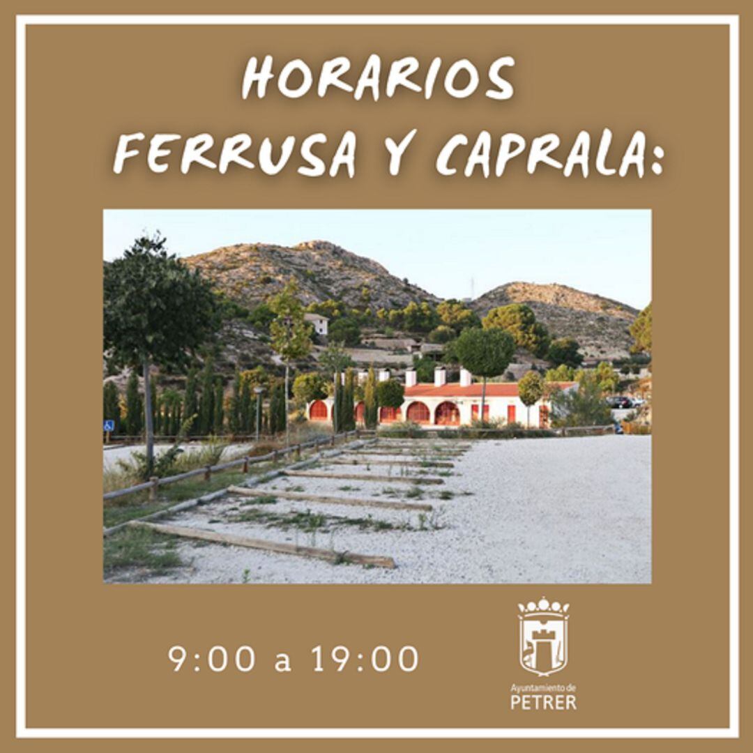 Horarios en los parajes de Ferrusa y Caprala en Petrer