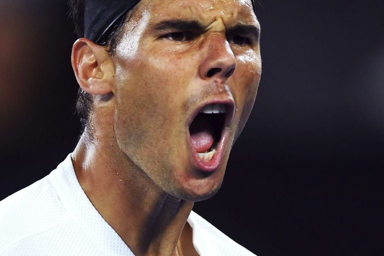 Nadal celebra su victoria ante Raonic