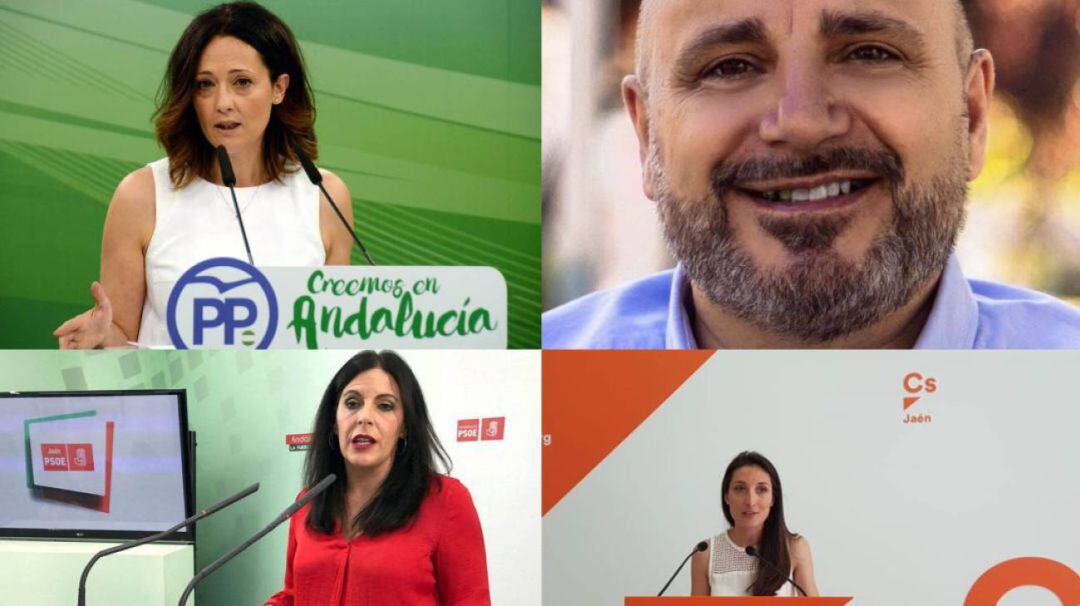 De izqda a dcha y de arriba a abajo: Maribel Lozano, candidata del PP; José Luis Cano, candidato de Adelante Andalucía; Ángeles Ferriz, candidata del PSOE y Mónica Moreno, candidata de Ciudadanos.