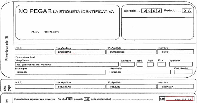 Declaración del IRPF de Luis Bárcenas correspondiente al año 2003