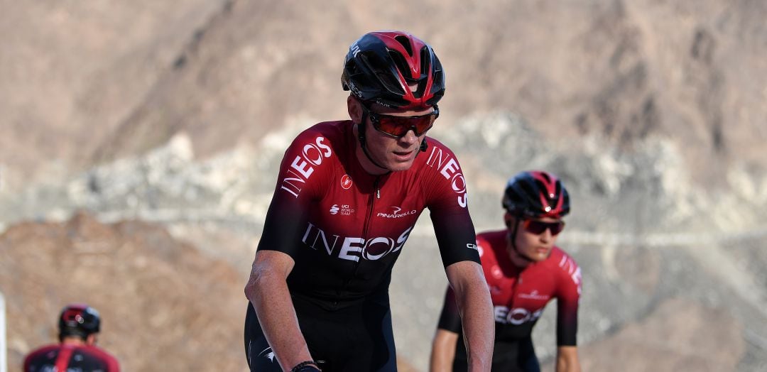 Chris Froome, durante un calentamiento previo a una etapa ciclista