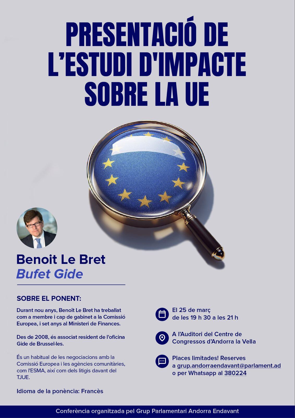 L'acte serà de 19.30 a 21.00 hores, el 25 de març, al Centre de Congressos de la capital