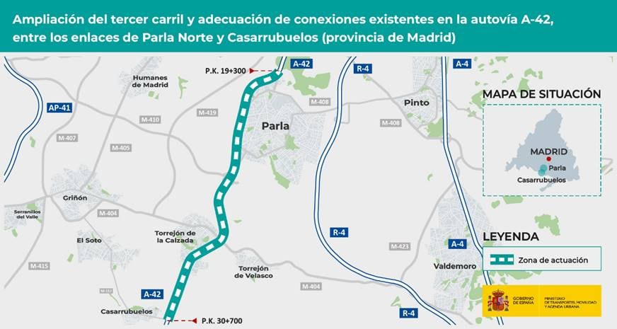 Tramo que contará con un tercer carril en la A-42