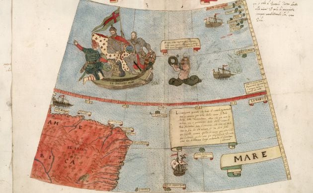 El mapa también muestra acontecimientos históricos como el descubrimiento de América.