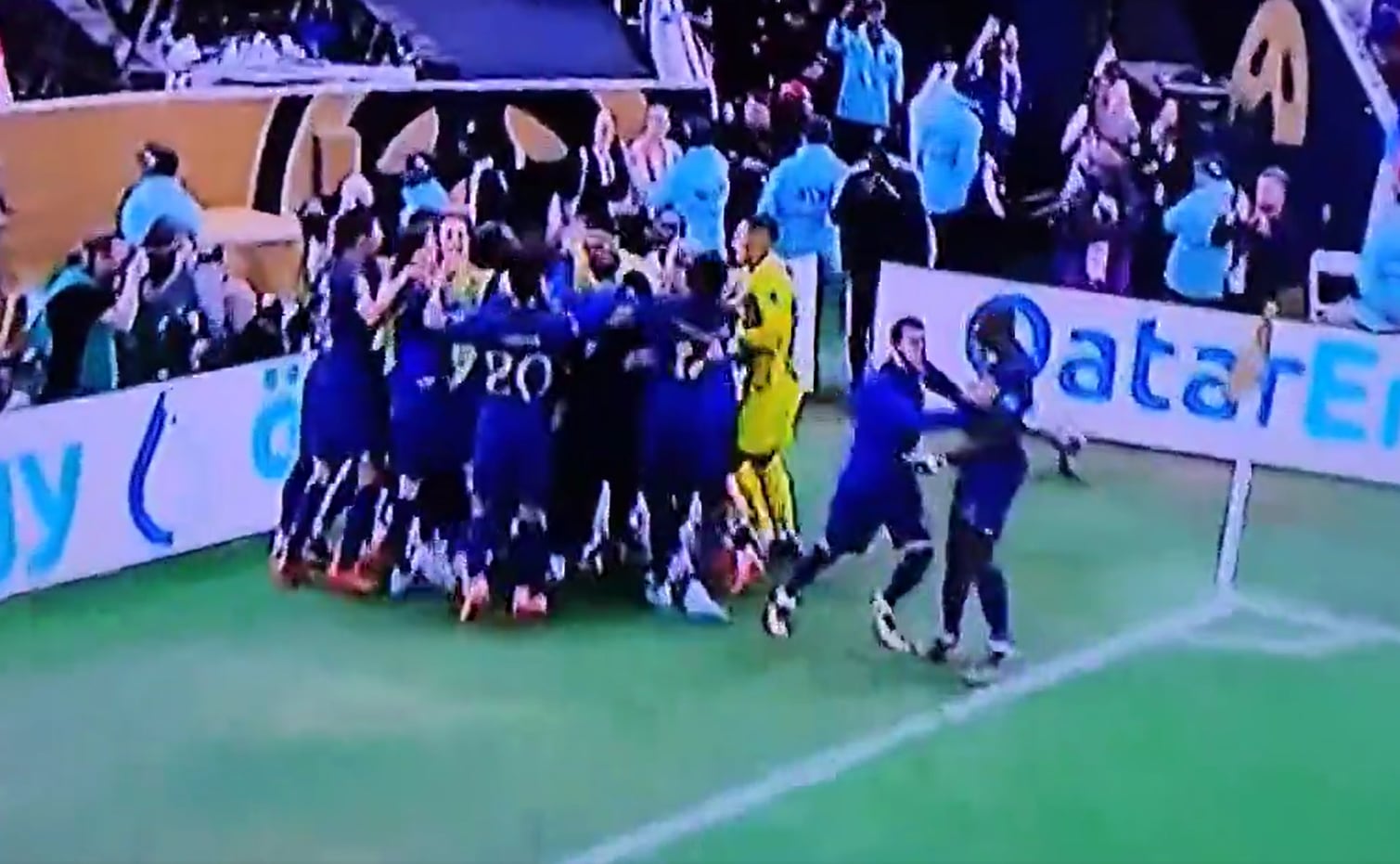 Los jugadores de Francia durante la celebración del 3-3 en la final del Mundial