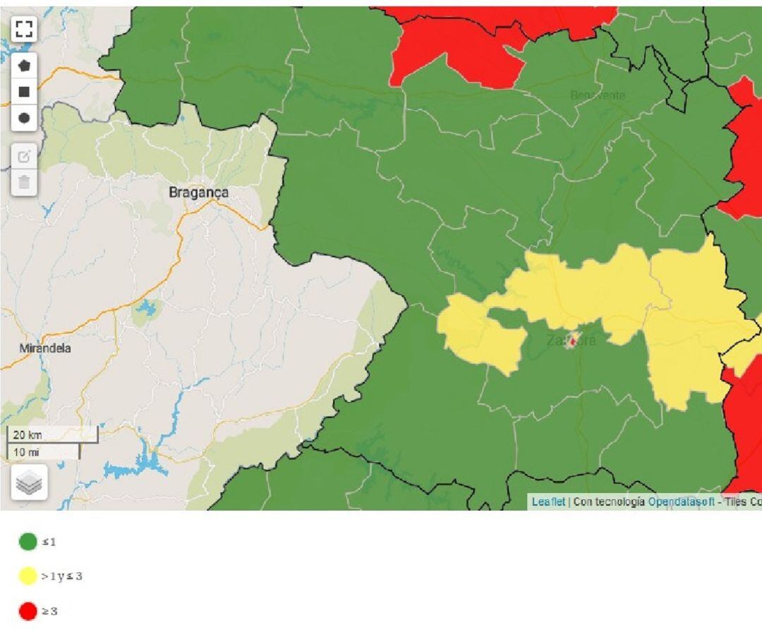 Mapa actualizado a 15 de mayo de la expansión del coronavirus en Zamora con el nuevo criterio