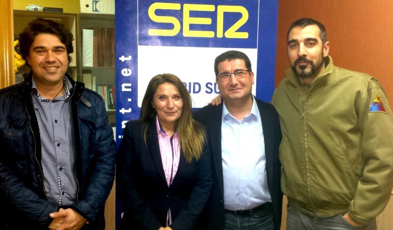 De izquierda a derecha: David Conde (PP Valdemoro), Mónica Cobo (Ciudadanos Getafe), Pedro Atienza (PSOE Leganés) y Alejandro Álvarez (Ganar Fuenlabrada)