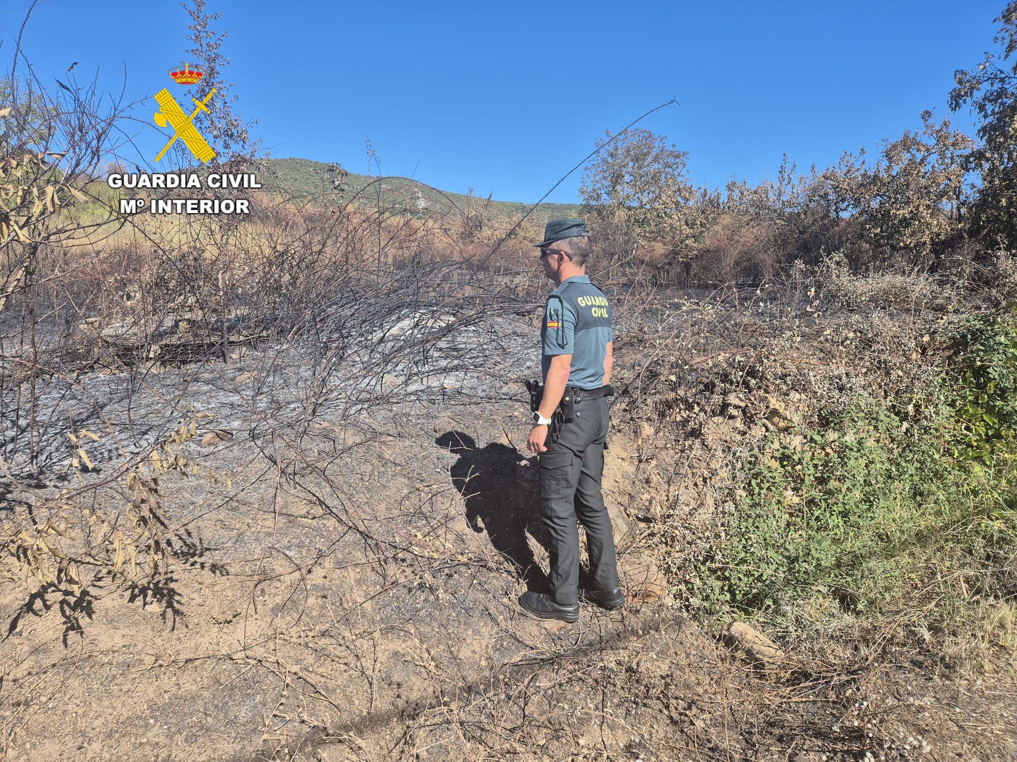 Un Guardia Civil obverva la zona afectada por el fuego