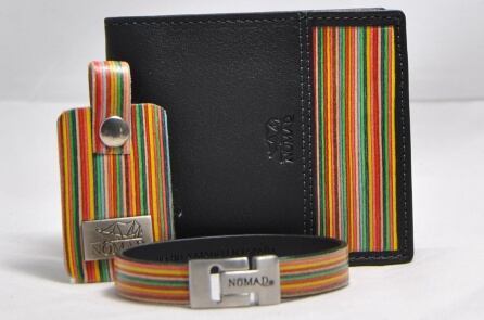 Juego de cartera, llavero y cinturón fabricado en cuero de primera calidad