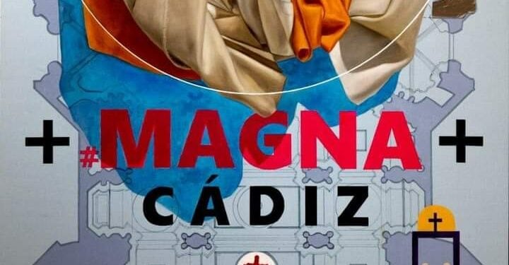 Detalle del cartel con el que se anunció la procesión magna de Cádiz