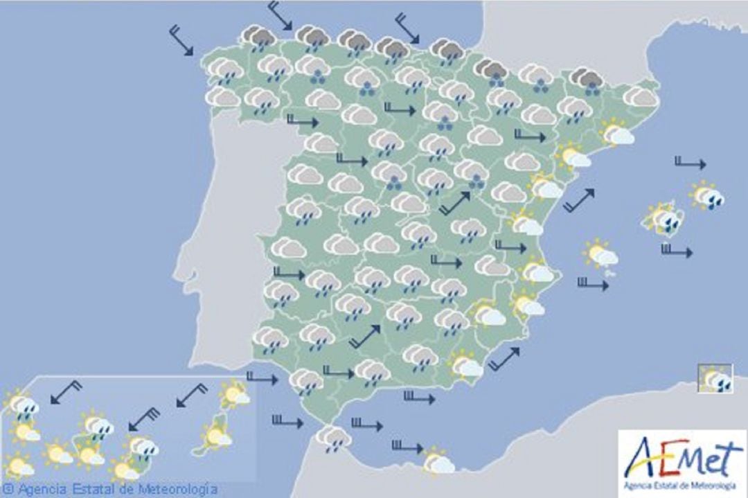 Cielos nubosos con precipitaciones este domingo en gran parte del país