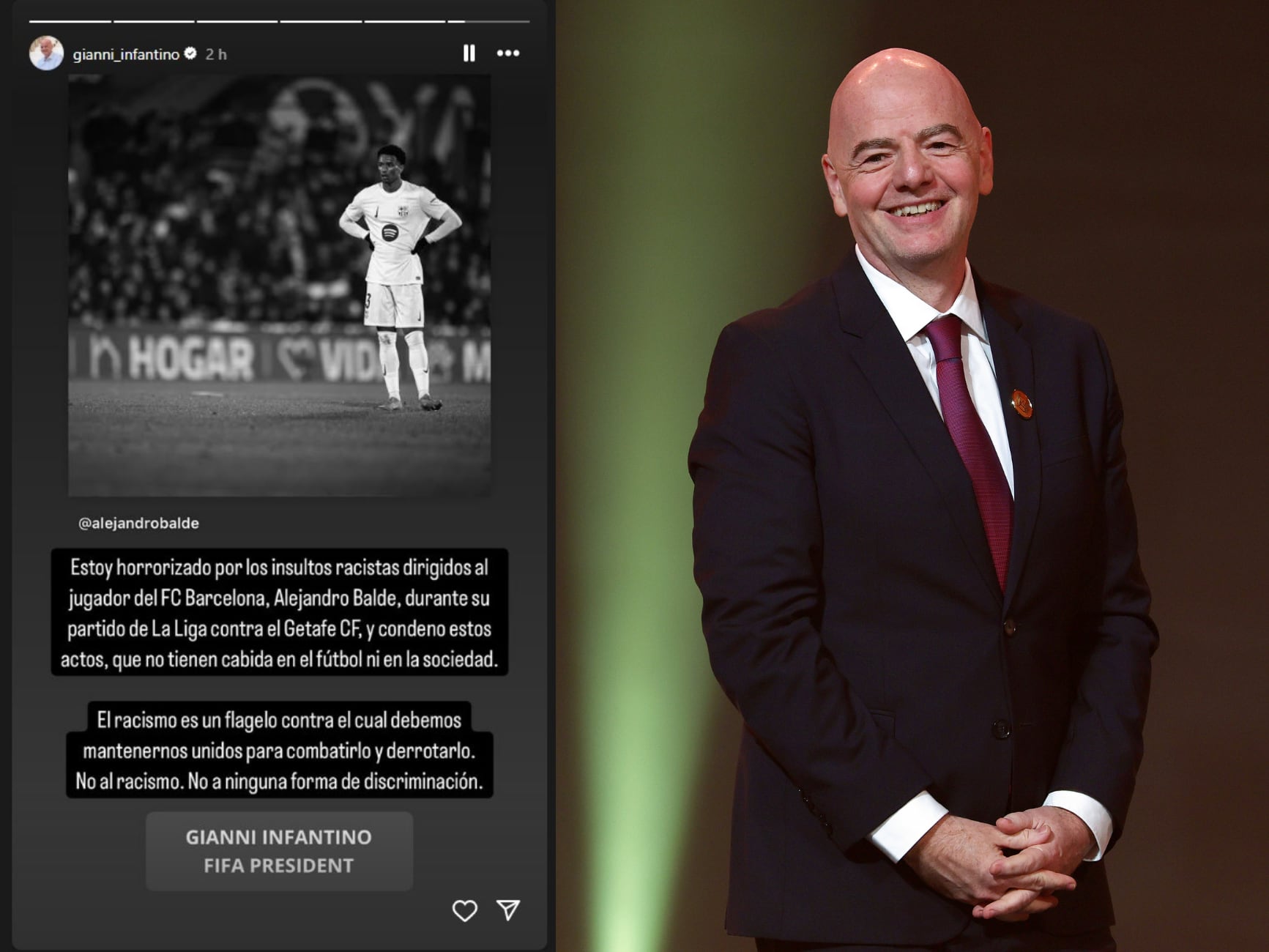 Gianni Infantino junto a su publicación en Instagram