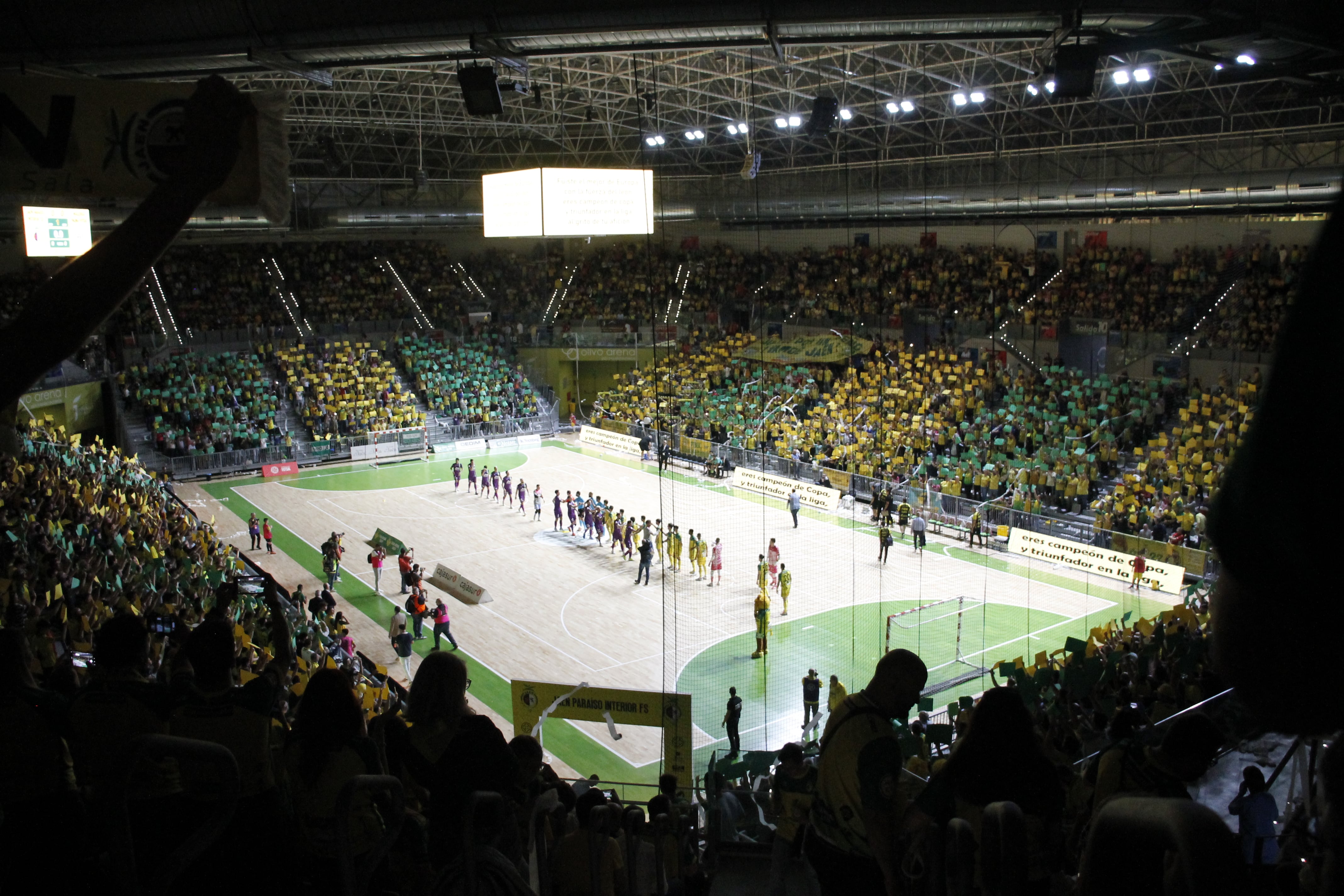 El aspecto que presentó el Olivo Arena con 6.500 espectadores animando al equipo de Jaén fue todo un espectáculo, antes, durante y sobre todo después del partido y de la victoria