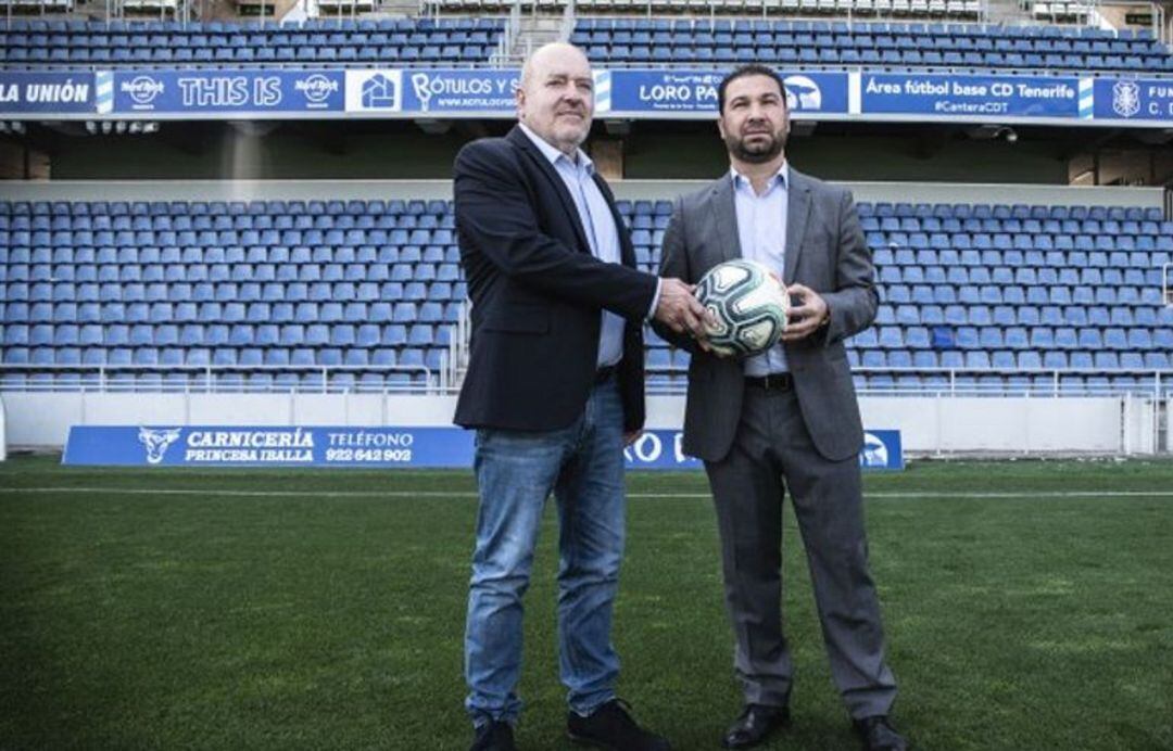 El director deportivo blanquiazul en el día de su presentación