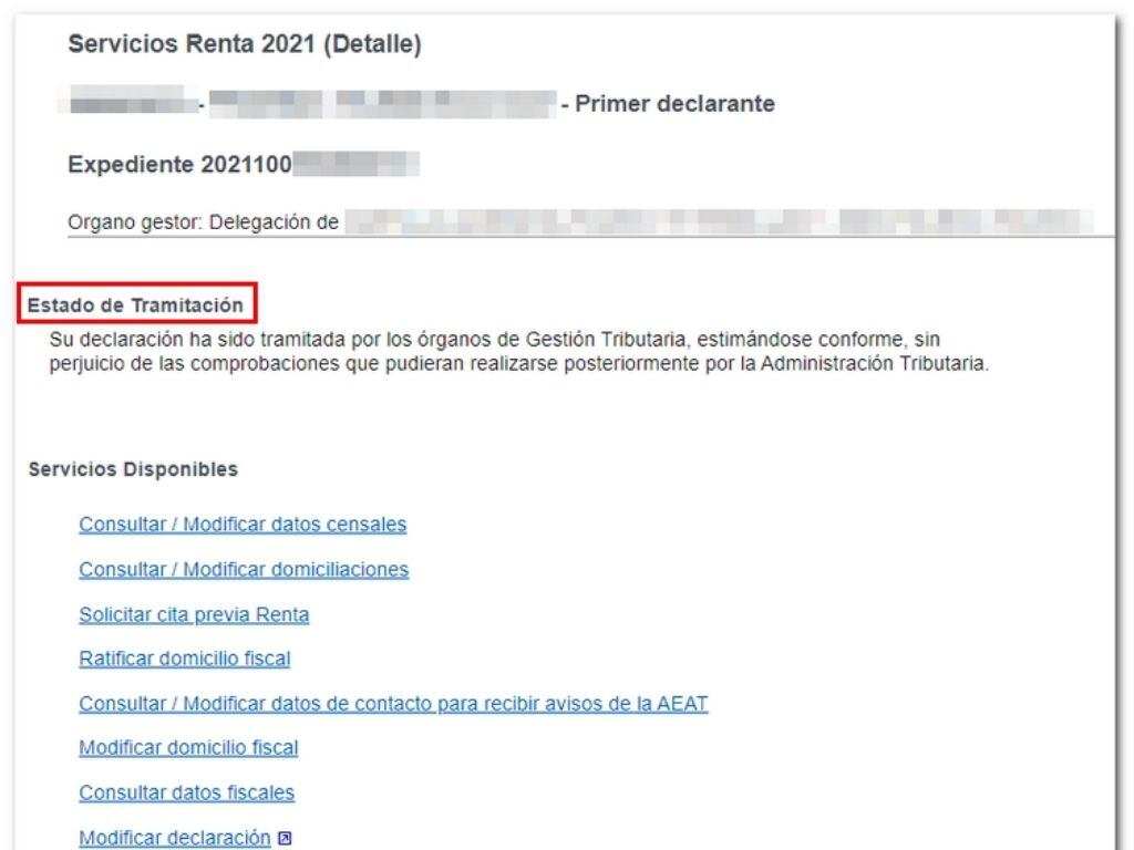 Estado de tramitación de la devolución