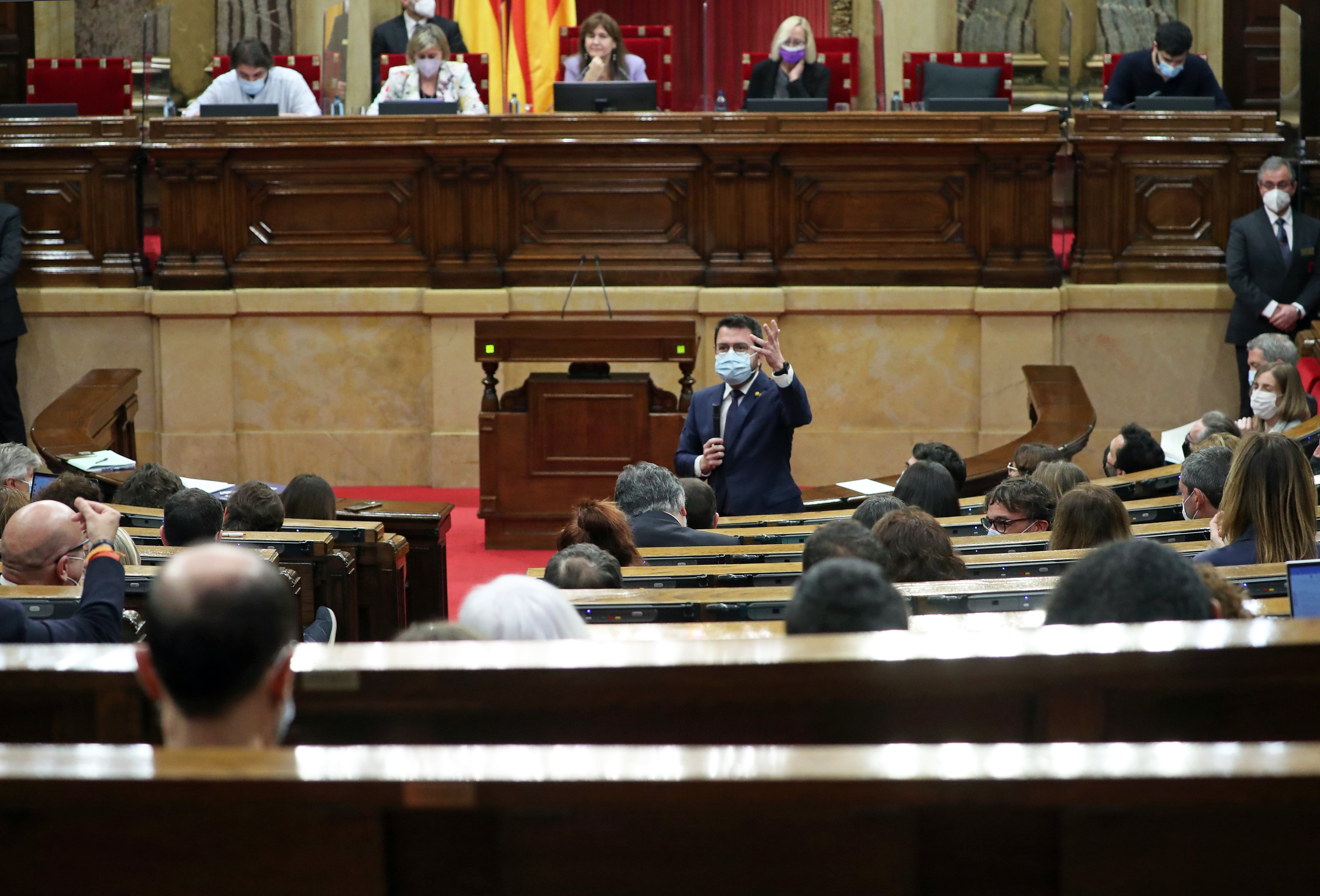 El president de la Generalitat, Pere Aragonès, en una sesión del Parlament