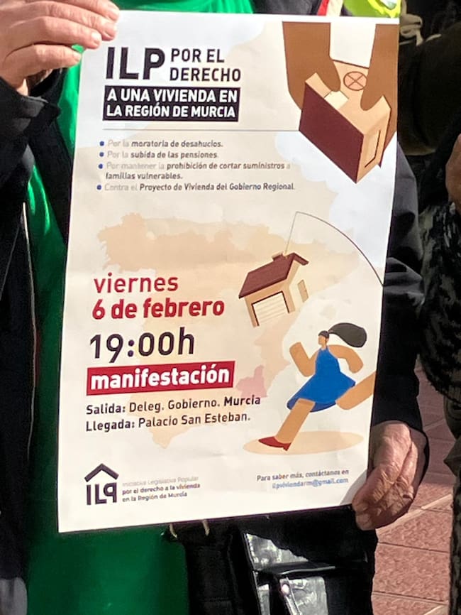 Cartel de la convocatoria de la manifestación en Murcia para el 6 de febrero