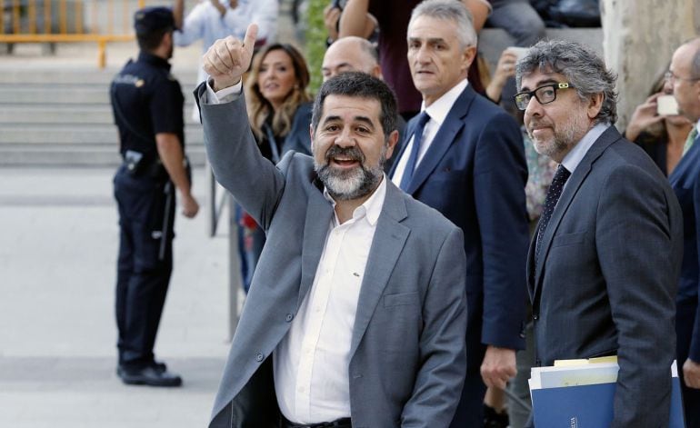 El exlíder de la Asamblea Nacional Catalana, Jordi Sànchez, en su momento de acudir a declarar en la Audiencia Nacional