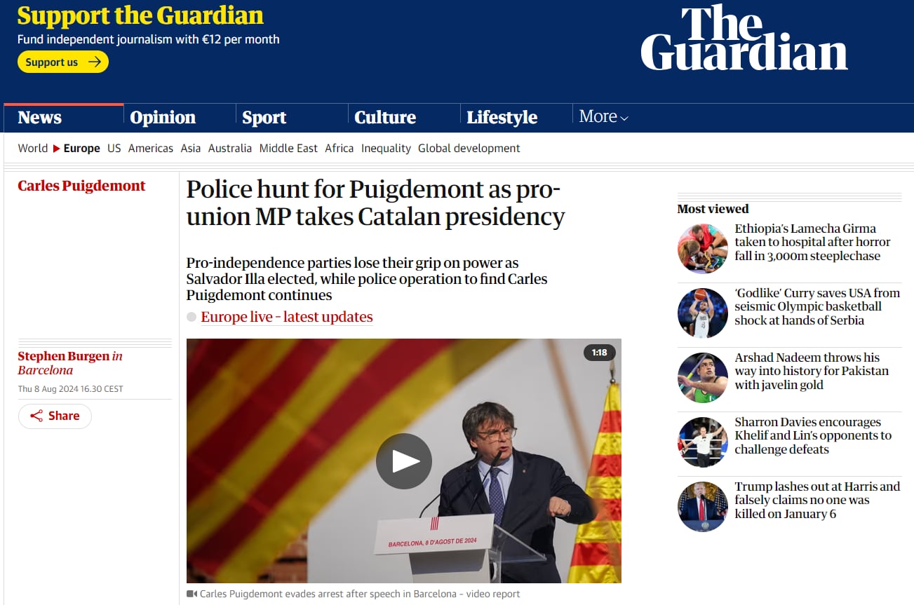 Información sobre Puigdemont, en &#039;The Guardian&#039;