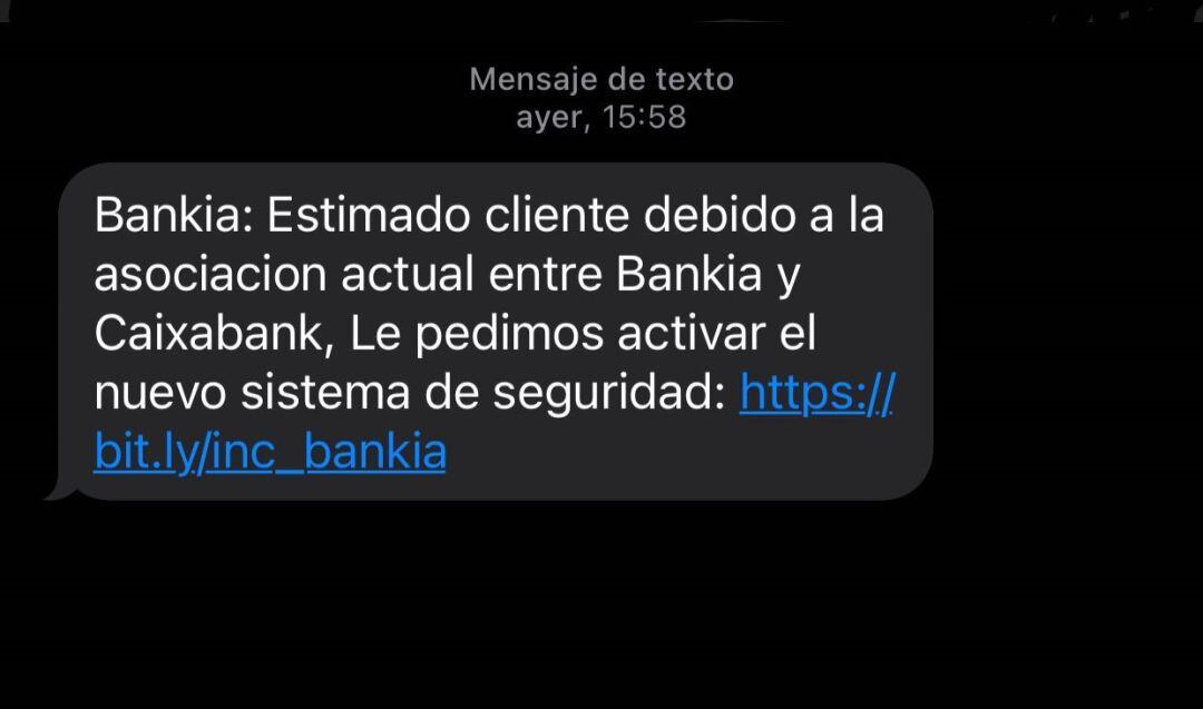 Missatge rebut per un antic client de Bankia