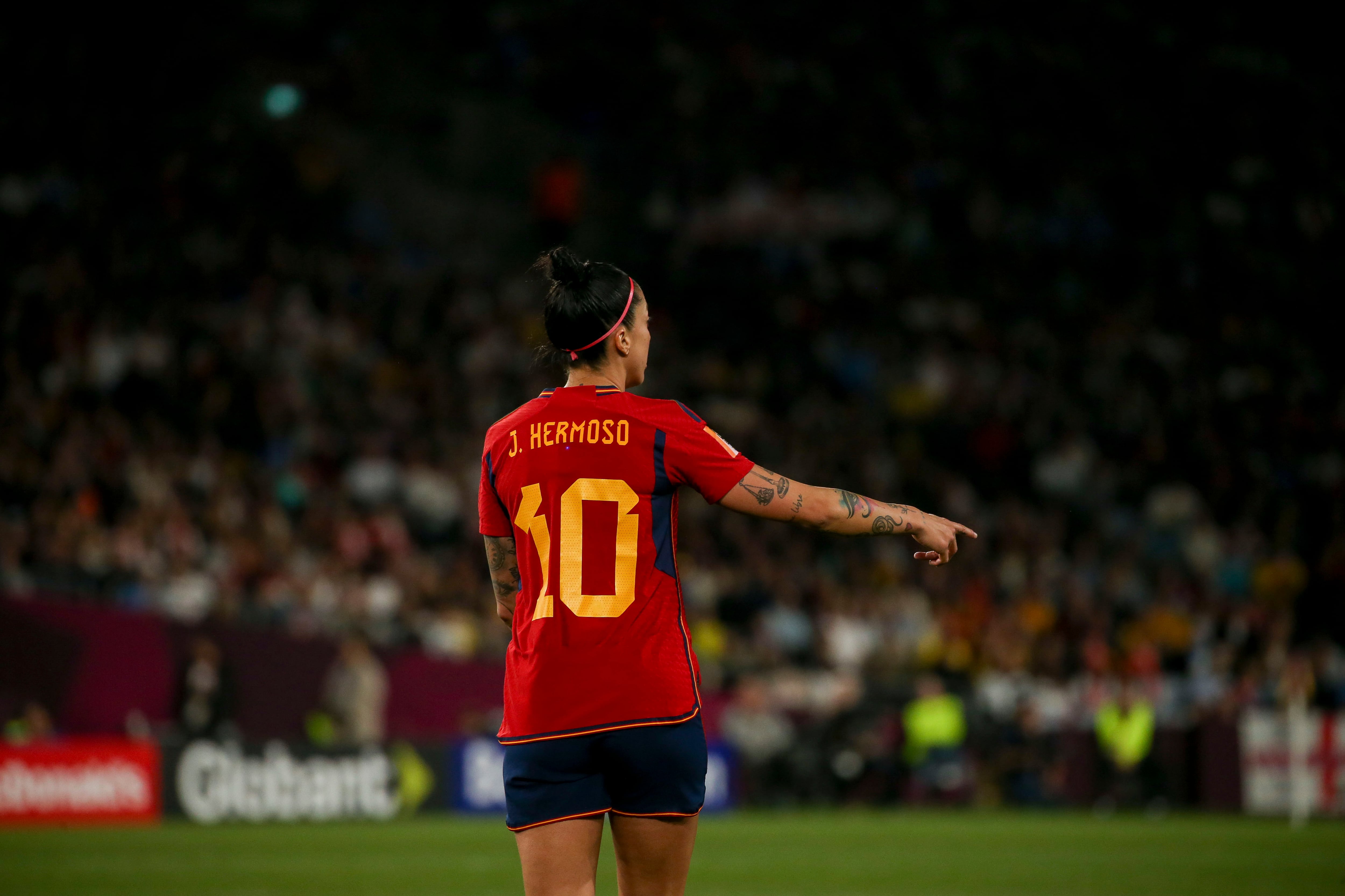 SYDNEY, AUSTRALIA - AUGUST 20: Jenni Hermoso of Spain gestures during the FIFA Women&#039;s World Cup Australia & New Zealand 2023 Final match between Spain and England at Stadium Australia on August 20, 2023 in Sydney, Australia. (Photo by Andrew Wiseman/DeFodi Images via Getty Images)