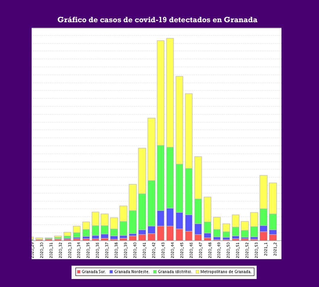 Evolución de casos de covid-19 en Granada en la segunda y tercera ola de la pandemia