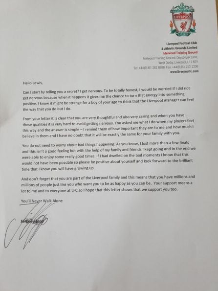 Carta de Jürgen Klopp a un aficionado de 11 años