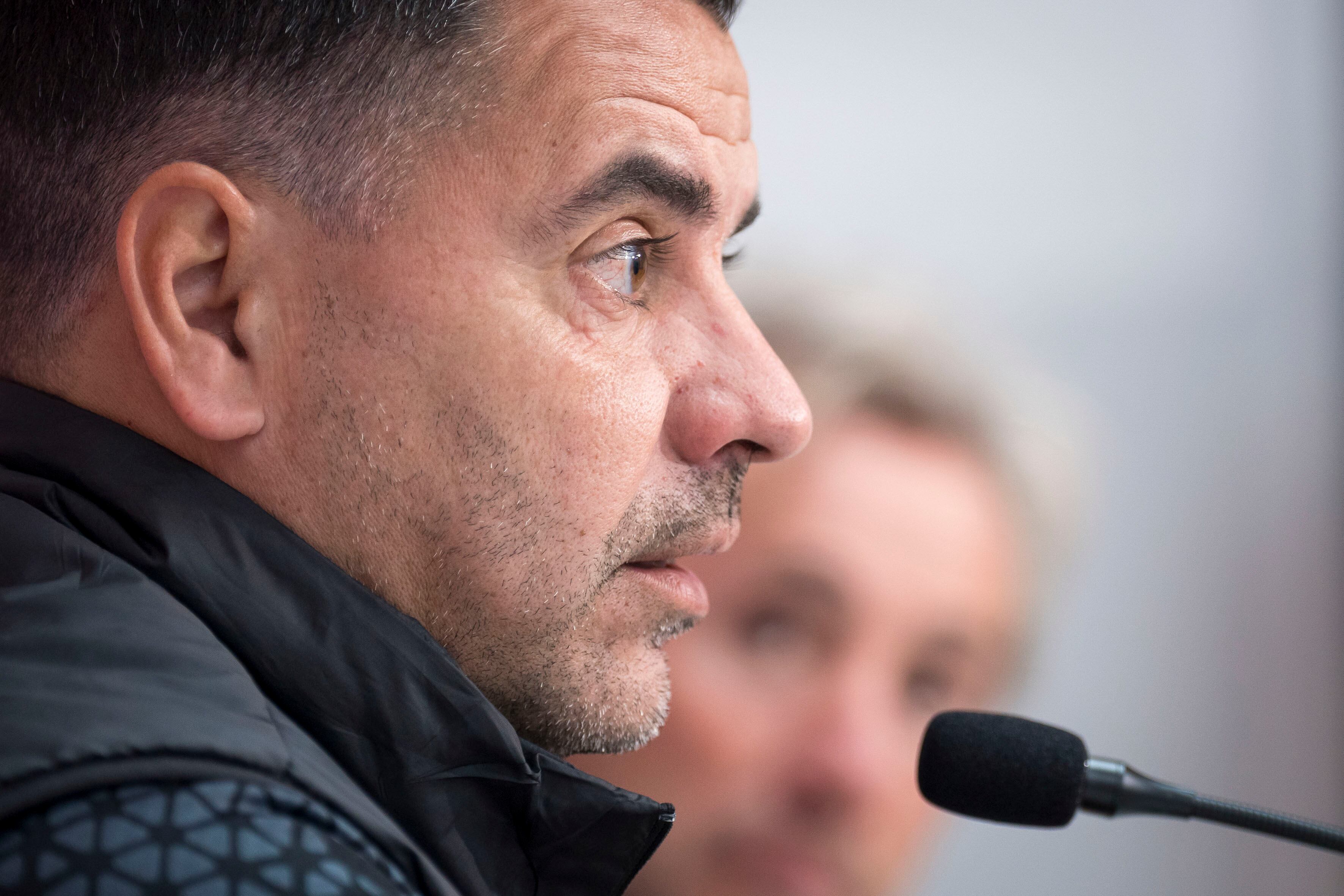 GIRONA, 20/01/2024.- Rueda de prensa del entrenador del Girona, Michel Sánchez, este sábado en Girona. El Girona se enfrenta mañana al Sevilla en un partido de LaLiga. EFE/David Borrat
