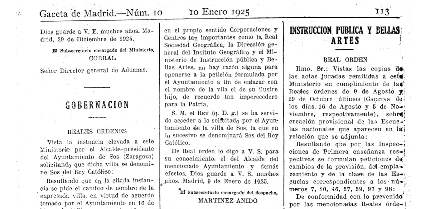 Publicado en la Gaceta de Madrid el 10 de enero de 1925