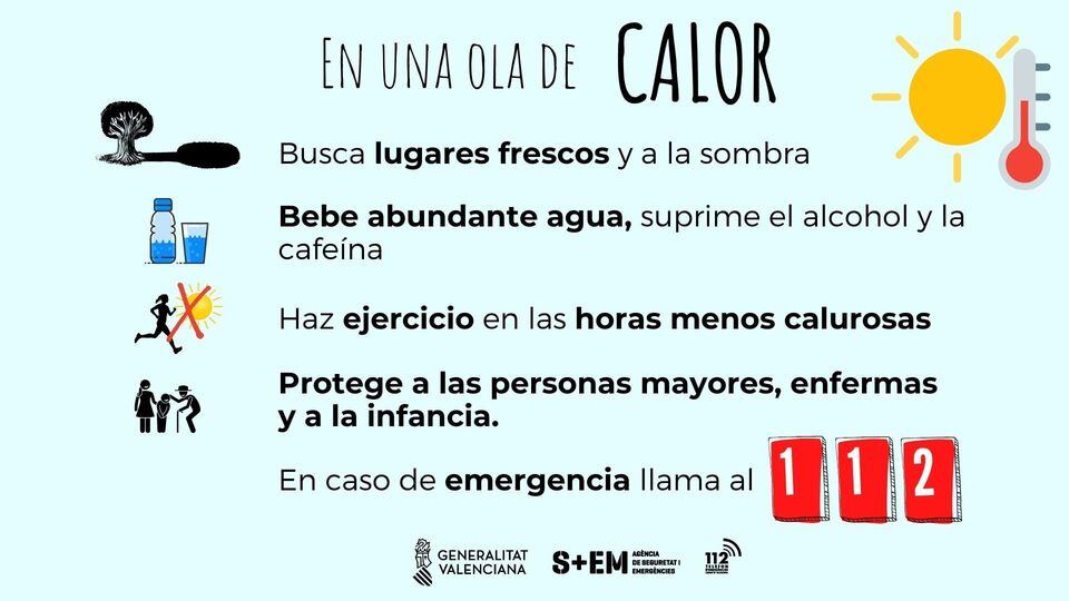 Recomendaciones de la Generalitat Valenciana ante la ola de calor.