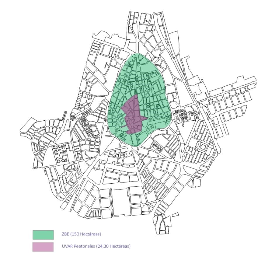 Mapa donde se puede observar la zona de bajas emisiones que se implantará a finales de enero