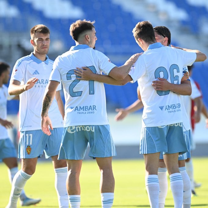 Celebración de uno de los goles del Real Zaragoza contra el filial