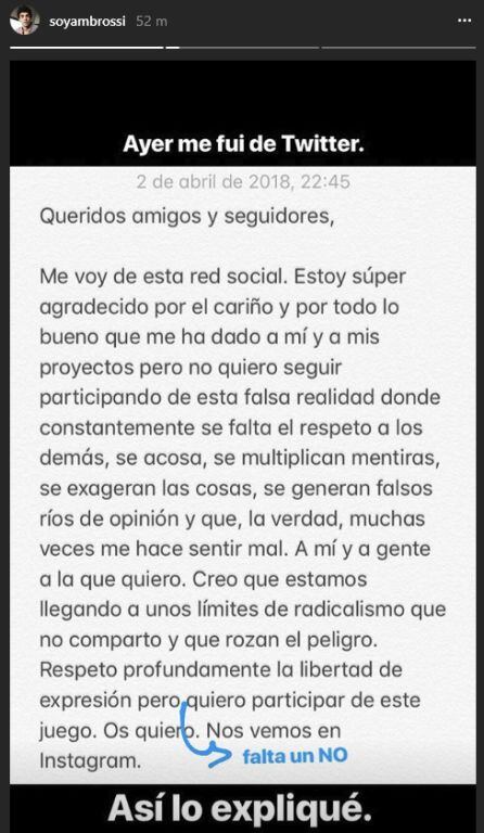 Declaración del director Javier Ambrossi sobre los motivos por los que cierra su cuenta de Twitter.