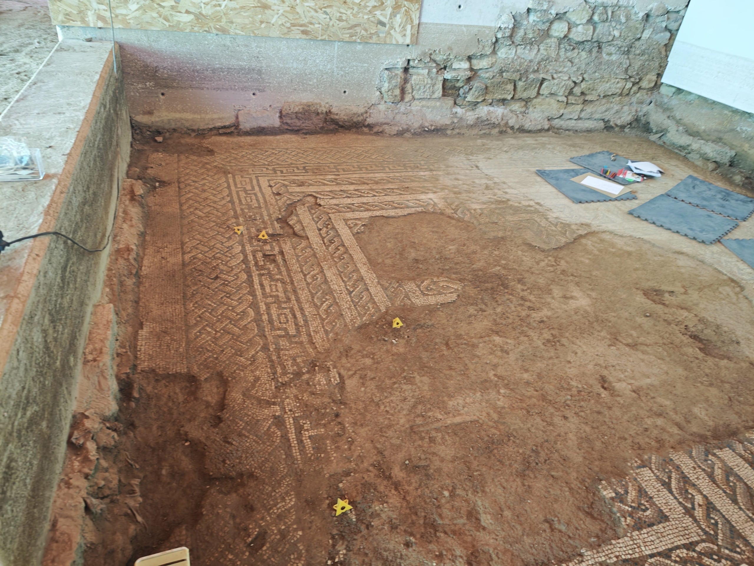 Los mosaicos romanos de La Malena resurgen del lodo en Azuara