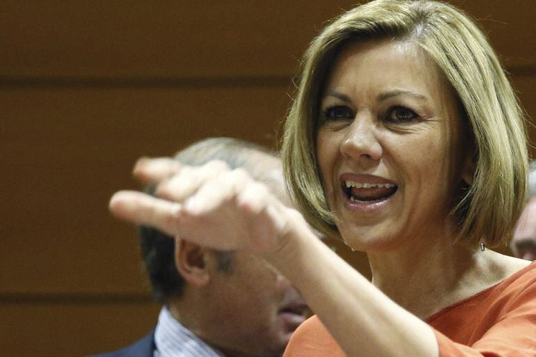 GRA243. MADRID, 09/06/2015.- La secretaria general del PP, María Dolores de Cospedal y el portavoz del Grupo Parlamentario Popular en el Senado, José Manuel Barreiro, han presidido hoy la reunión del grupo popular en el Senado. EFE/Fernando Alvarado