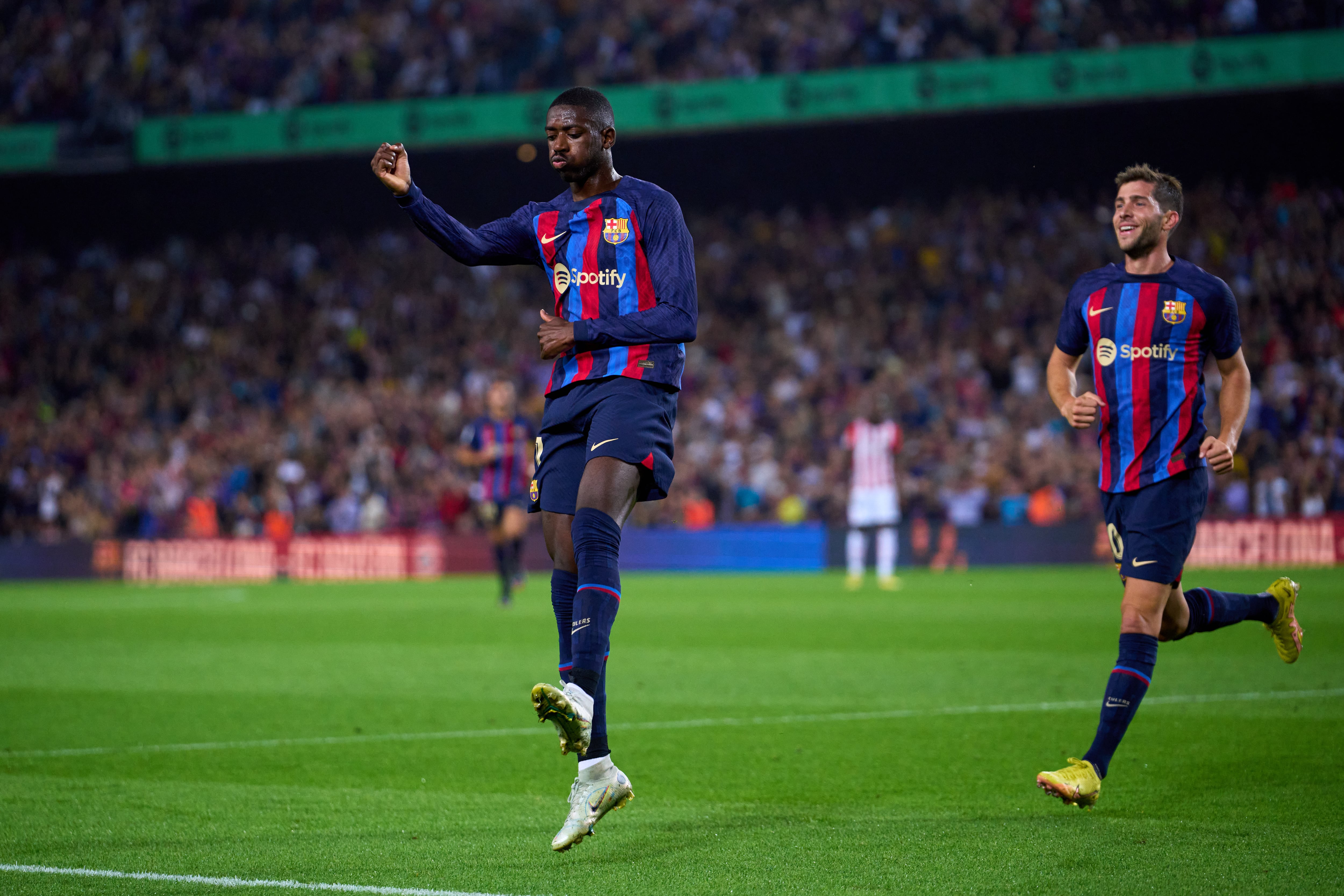 Ousmane Dembélé celebra uno de los goles ante el Athletic Club