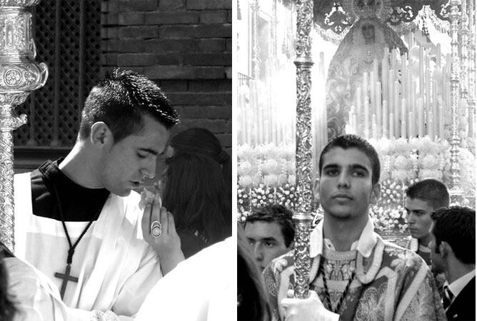 Las dos imágenes de dos sevillanos que no son curas y cuyas imágenes son 'Padre Marzo' y 'Padre Abril' en el calendario