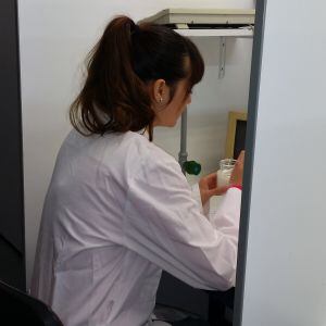 UnA de los participantes en el estudio, catando el "yogur saciante".