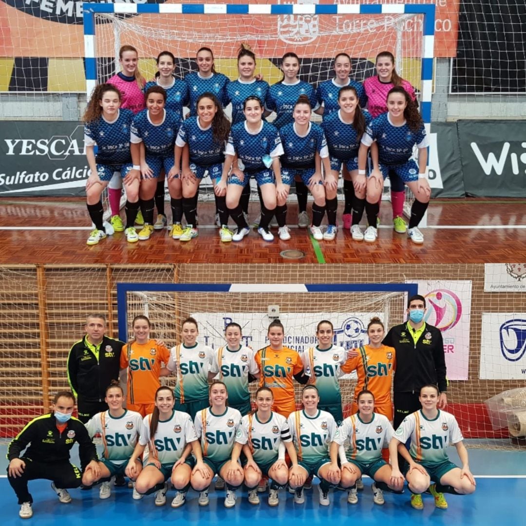 Plantillas de LBTL Futsal Alcantarilla (arriba) y STV Roldán (abajo)