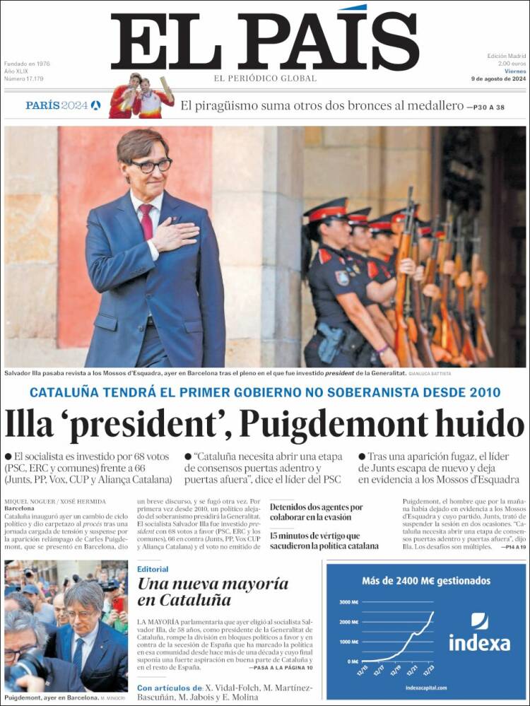 Portada de &#039;El País&#039; (9 de agosto de 2024).