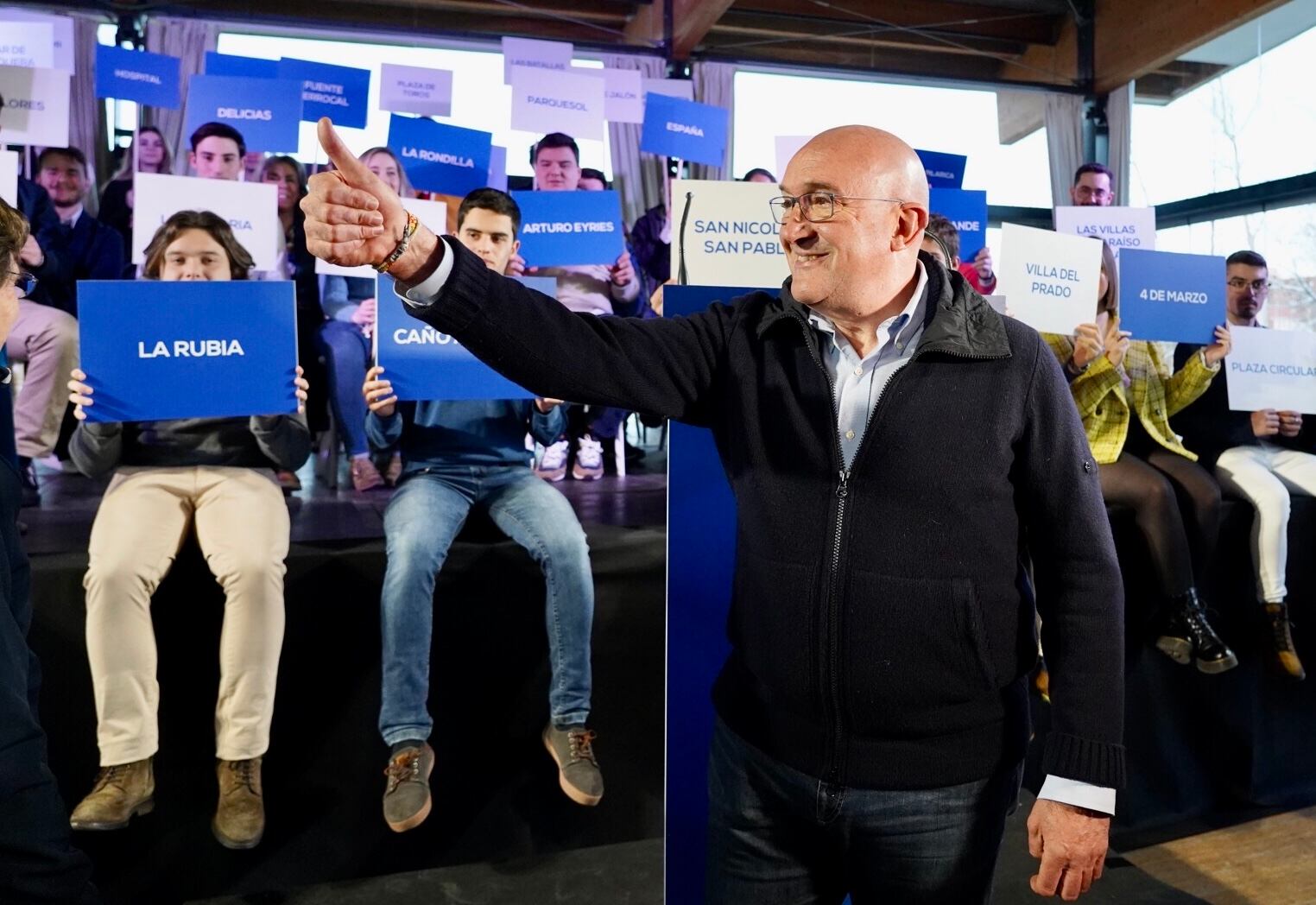 Presentación de la candidatura de Jesús Julio Carnero a la Alcaldía de Valladolid, con la asistencia de los presidentes autonómico y provincial del Partido Popular, Alfonso Fernández Mañueco, y Conrado Iscar, y el candidato y actual alcalde de Madrid, José Luis Martínez-Almeida, como invitado.
