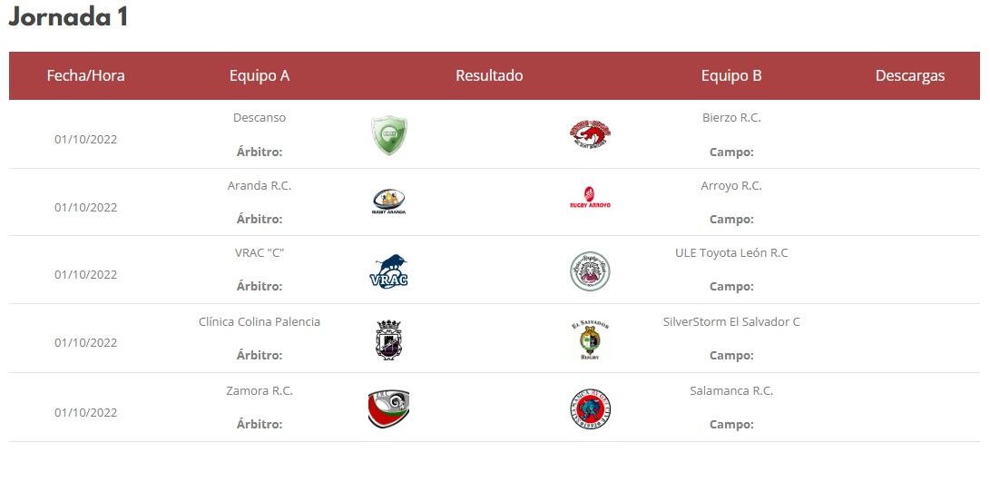 Listado de los emparejamientos de la 1ª jornada de la Liga Asisa (FRCyL)