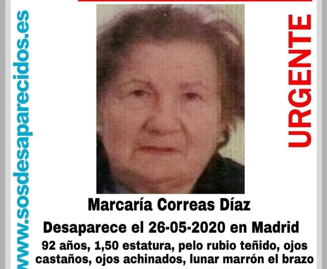 Imagen facilitada de la mujer de 92 años desaparecida en Moratalaz